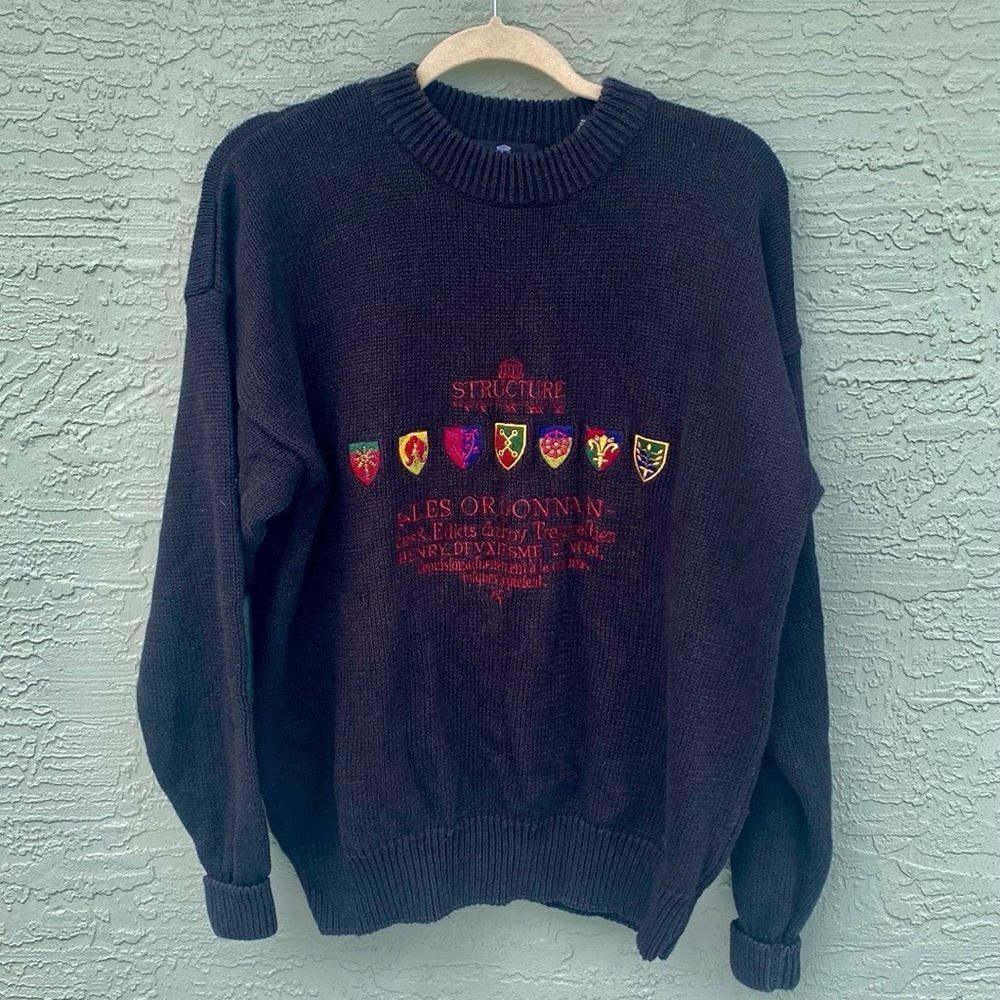 Vintage 1990s Structure Embroidered Knitted Sweater Sz M Pullover